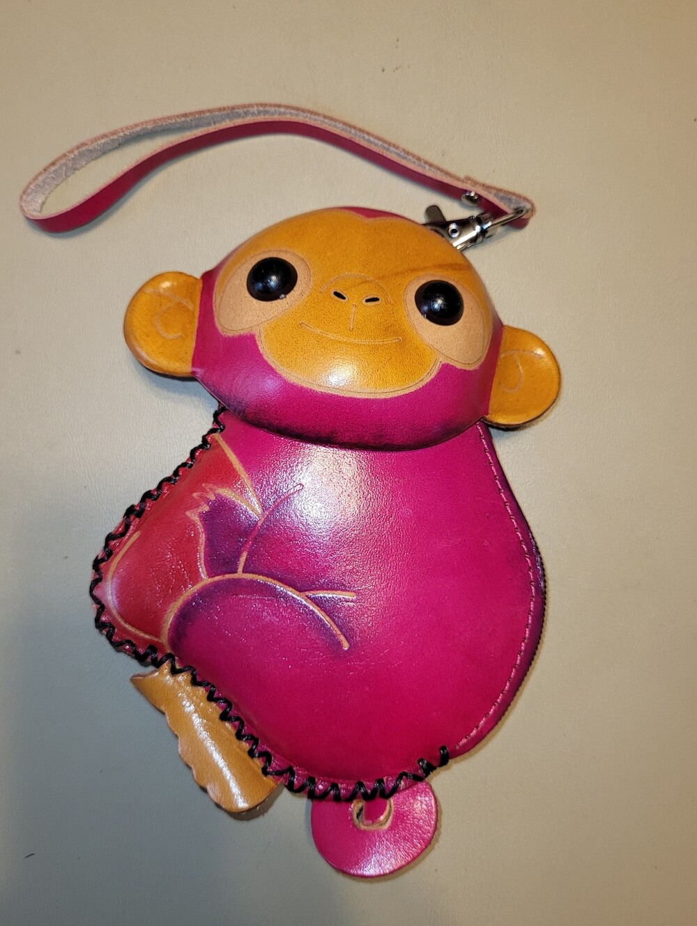 Firenze -  Pink Leather Monkey Wristlet Coin Purse.